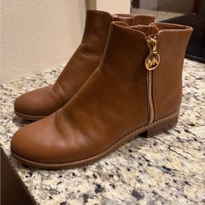 Michael Kors Tan Ankle Booties with Gold Zipper